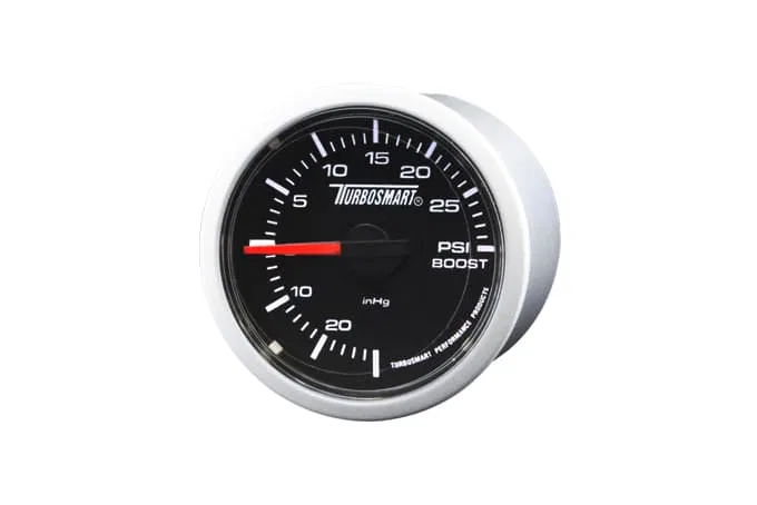 TS-0101-2023 – TURBOSMART Gauge Boost/ Vacuum, 2-1/16 Inch Mechanical 0-30 PSI Black Face/ Silver Bezel Illuminated W...
